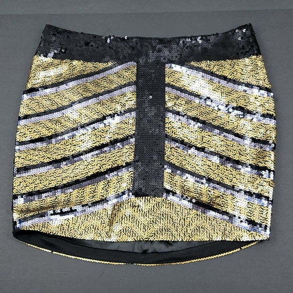 2B Bebe Black/Gold Sequin Striped Mini Skirt - SM - Picture 1 of 4